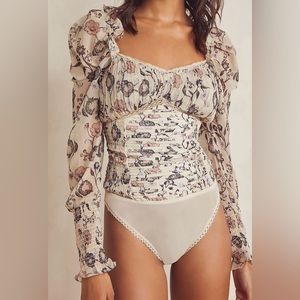 Free People Brunch Date Bodysuit, Ivory Combo, M